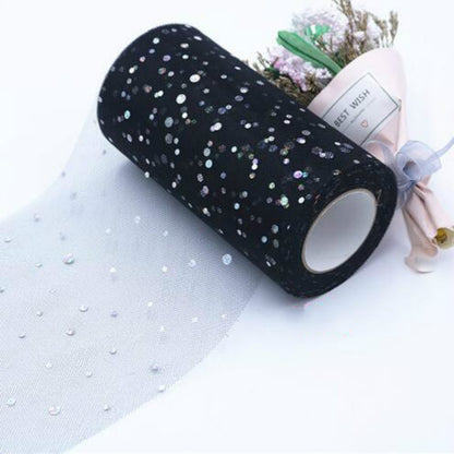 ELECTROPRIME Tulle Roll 25 Yards 13cm Organza Laser Crafts Wedding Decoration Tulle Birthday Party Supplies(Black)