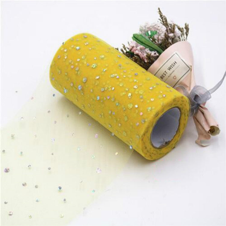 ELECTROPRIME Tulle Roll 25 Yards 13cm Organza Laser Crafts Wedding Decoration Tulle Birthday Party Supplies(Yellow)