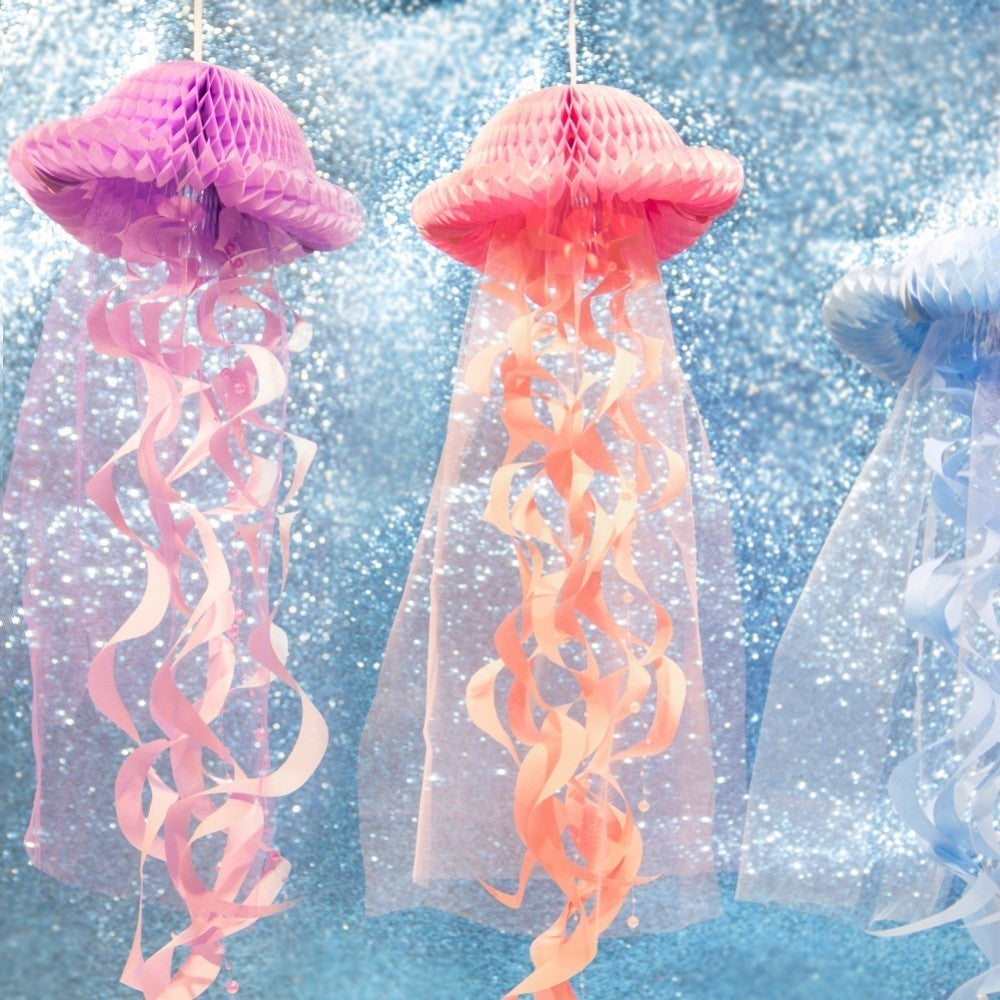 ELECTROPRIME Honeycomb Jellyfish Pastel Mermaid Party Birthday Party Decorations Hanging(Blue)