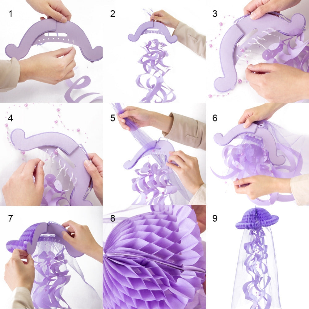ELECTROPRIME Honeycomb Jellyfish Pastel Mermaid Party Birthday Party Decorations Hanging(Purple)