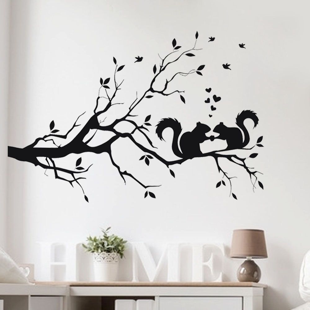 ELECTROPRIME Squirrel Twig Bedroom Living Room Decoration Removable Wall Sticker