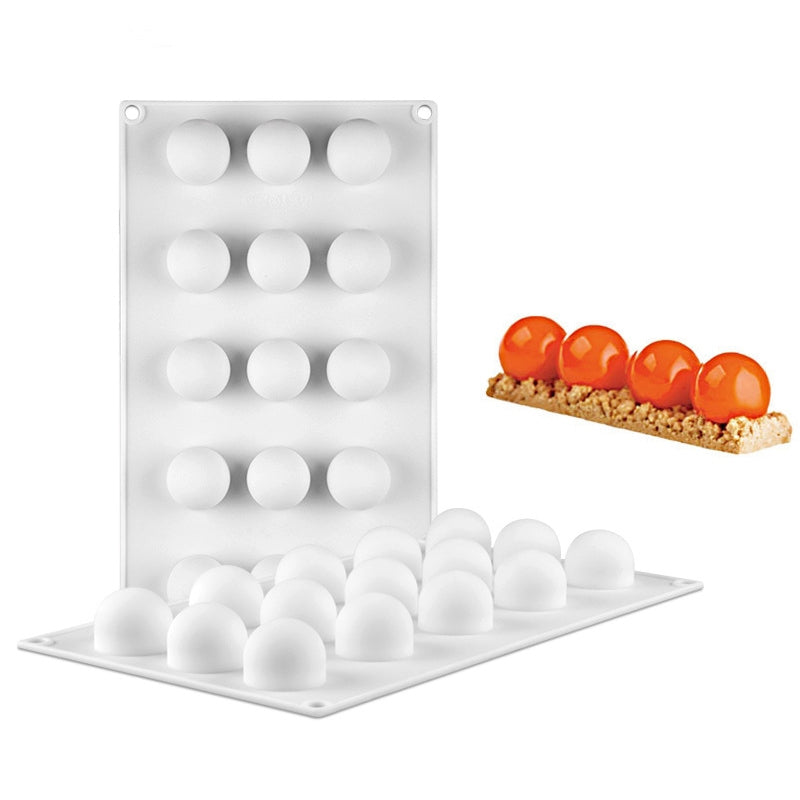 ELECTROPRIME French Dessert 15 Even Spherical Cake Mold Mousse Silicone Creative DIY Baking Mold White?29.7×17.5×3cm?