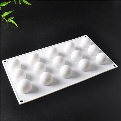 ELECTROPRIME French Dessert 15 Even Spherical Cake Mold Mousse Silicone Creative DIY Baking Mold White?29.7×17.5×3cm?