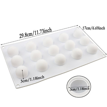 ELECTROPRIME French Dessert 15 Even Spherical Cake Mold Mousse Silicone Creative DIY Baking Mold White?29.7×17.5×3cm?