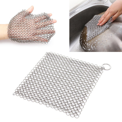 ELECTROPRIME Stainless Steel Square Cast Iron Cleaner Pot Brush Scrubber Home Cookware Kitchen Cleaning Tool, Size:7×7inch