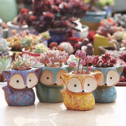 ELECTROPRIME Ceramic Fleshy Flower Pot Succulent Thumb Pot Fox Flower Pot, Random Color Delivery (Without Plants)