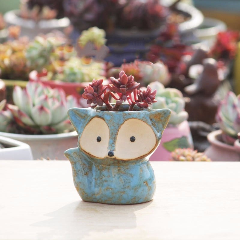 ELECTROPRIME Ceramic Fleshy Flower Pot Succulent Thumb Pot Fox Flower Pot, Random Color Delivery (Without Plants)