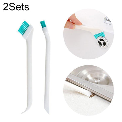 ELECTROPRIME 2 Sets 2 in 1 Double Head Door Window Gap Cleaning Brush Cup Brush with Tail Scraper(White)