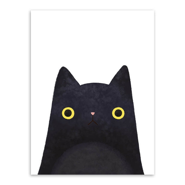 ELECTROPRIME Cute Cat And Avatar Poster Print Canvas Painting Home Art Decoration, Size:21×30cm (Black)