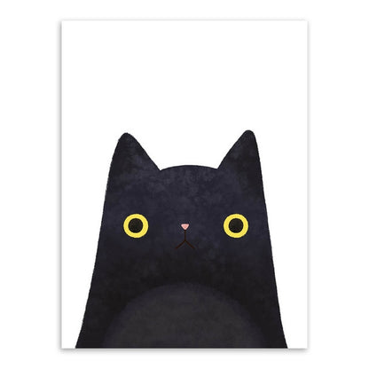 ELECTROPRIME Cute Cat And Avatar Poster Print Canvas Painting Home Art Decoration, Size:21×30cm (Black)