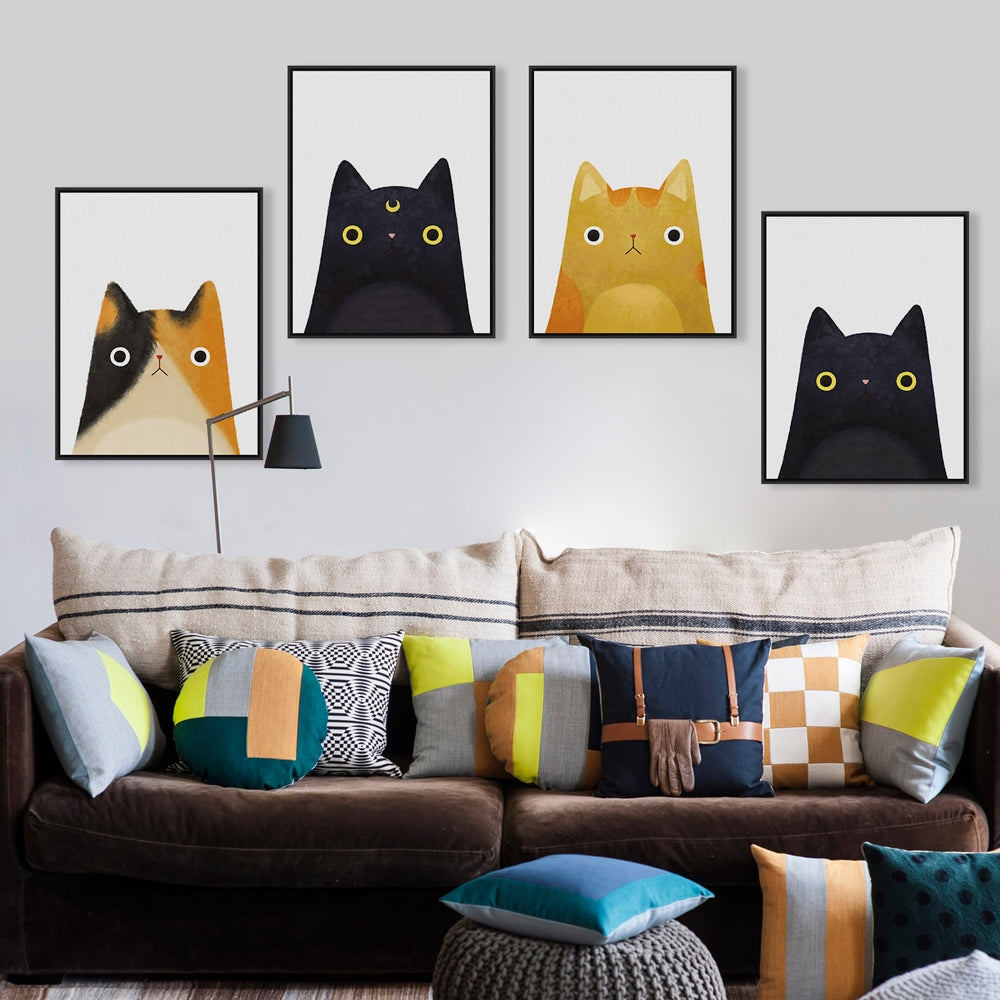 ELECTROPRIME Cute Cat And Avatar Poster Print Canvas Painting Home Art Decoration, Size:21×30cm (Black)