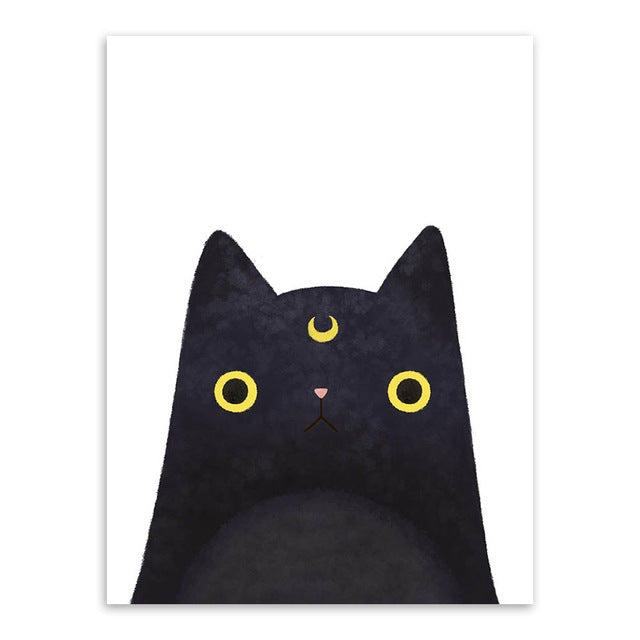 ELECTROPRIME Cute Cat And Avatar Poster Print Canvas Painting Home Art Decoration, Size:30×40cm (Black Moon Cat)