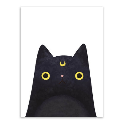 ELECTROPRIME Cute Cat And Avatar Poster Print Canvas Painting Home Art Decoration, Size:30×40cm (Black Moon Cat)