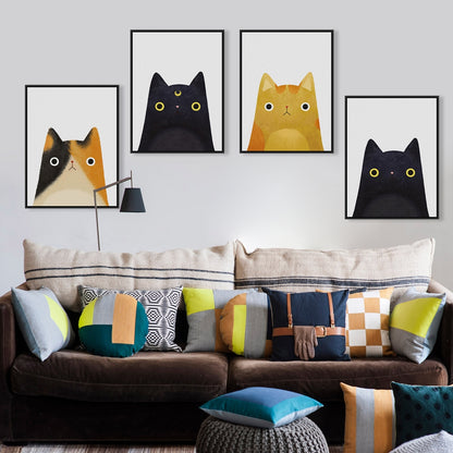 ELECTROPRIME Cute Cat And Avatar Poster Print Canvas Painting Home Art Decoration, Size:30×40cm (Black Moon Cat)