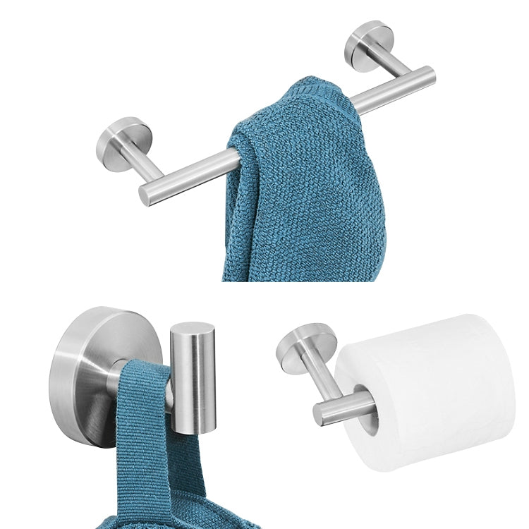 ELECTROPRIME 3 In 1 Matte 304 Stainless Steel Towel Bar Paper Towel Rack Hook Bathroom Accessories Bath Shower Set, Color:Silver