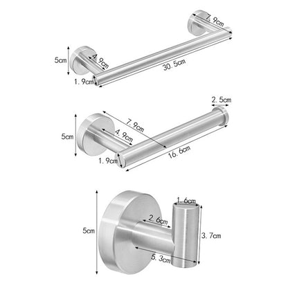 ELECTROPRIME 3 In 1 Matte 304 Stainless Steel Towel Bar Paper Towel Rack Hook Bathroom Accessories Bath Shower Set, Color:Silver