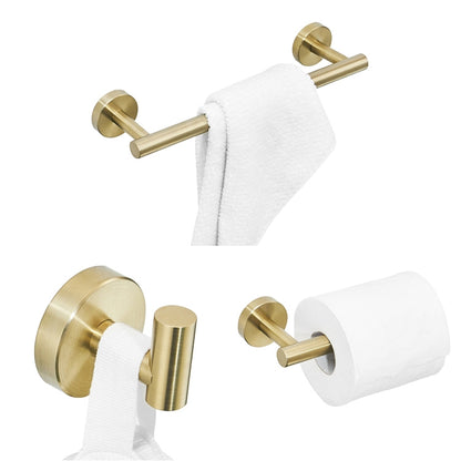 ELECTROPRIME 3 In 1 Matte 304 Stainless Steel Towel Bar Paper Towel Rack Hook Bathroom Accessories Bath Shower Set, Color:Gold