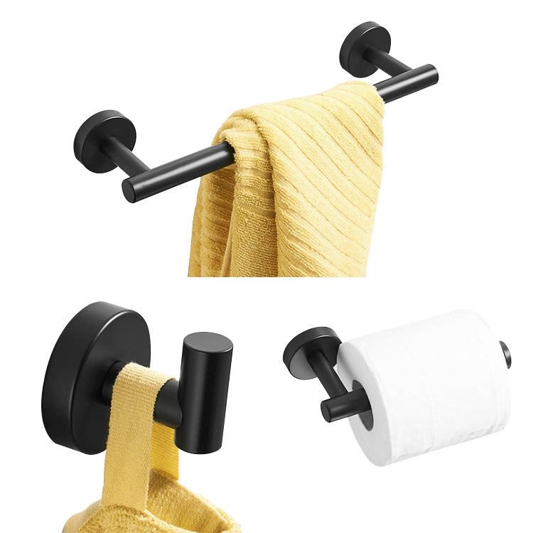 ELECTROPRIME 3 In 1 Matte 304 Stainless Steel Towel Bar Paper Towel Rack Hook Bathroom Accessories Bath Shower Set, Color:Black