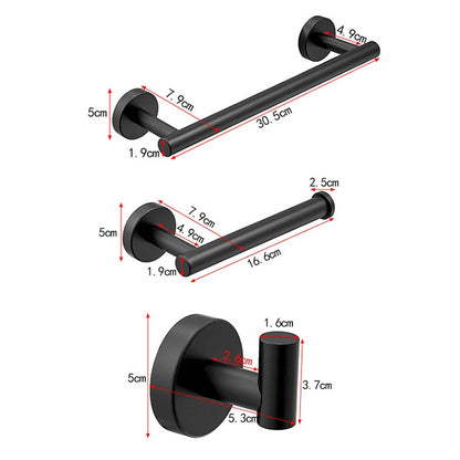 ELECTROPRIME 3 In 1 Matte 304 Stainless Steel Towel Bar Paper Towel Rack Hook Bathroom Accessories Bath Shower Set, Color:Black