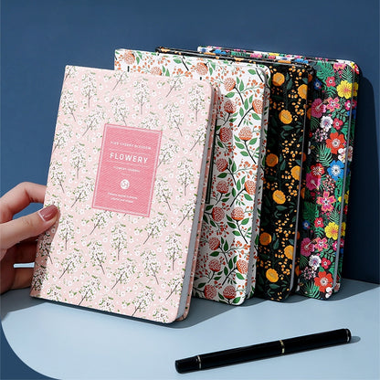 ELECTROPRIME PU Leather Flower Diary Weekly Plan Cute Notepad Small Fresh Business Notebook Office Study Stationery, Size:A5(Pink Cherry Blossoms)