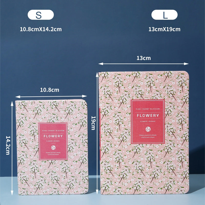 ELECTROPRIME PU Leather Flower Diary Weekly Plan Cute Notepad Small Fresh Business Notebook Office Study Stationery, Size:A5(Pink Cherry Blossoms)
