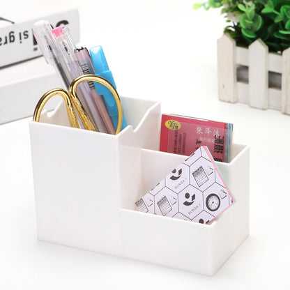 ELECTROPRIME Creative Multifunctional Desktop Plastic Storage Phone Holder Pen Holder(White)