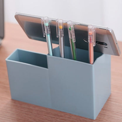 ELECTROPRIME Creative Multifunctional Desktop Plastic Storage Phone Holder Pen Holder(White)