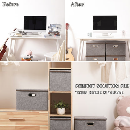 ELECTROPRIME Household Clothes Storage Box Fabric Foldable Debris Storage Box Toy Storage Box,  Size: M 37x27x26cm(Dark Gray)