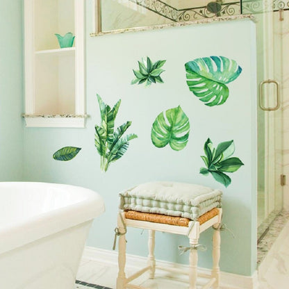 ELECTROPRIME Summer Tropical Green Plant Leaves Living Room TV Wall Refrigerator Closet Decorative Wall Stickers