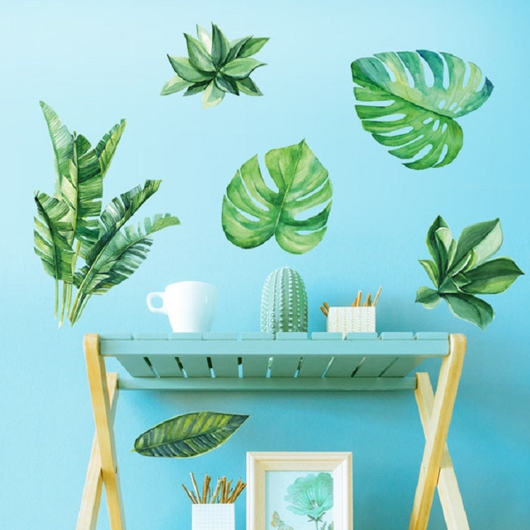ELECTROPRIME Summer Tropical Green Plant Leaves Living Room TV Wall Refrigerator Closet Decorative Wall Stickers