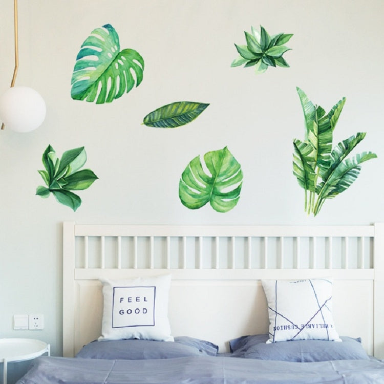 ELECTROPRIME Summer Tropical Green Plant Leaves Living Room TV Wall Refrigerator Closet Decorative Wall Stickers