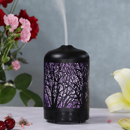 ELECTROPRIME Metal Tree Air Humidifier Essential Oil Diffuser Mist Maker Colorful LED Lamp Diffuser Aromatherapy Air Purifier, EU Plug(Black)