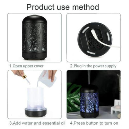ELECTROPRIME Metal Tree Air Humidifier Essential Oil Diffuser Mist Maker Colorful LED Lamp Diffuser Aromatherapy Air Purifier, EU Plug(Black)