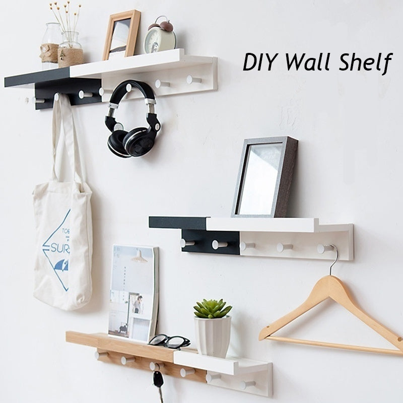ELECTROPRIME Creative Porch Decorative Wooden Coat Rack Metal Hook Key Storage Rack, Size:5 Hooks(Wood Color)