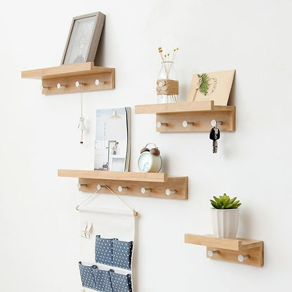 ELECTROPRIME Creative Porch Decorative Wooden Coat Rack Metal Hook Key Storage Rack, Size:5 Hooks(Wood Color)