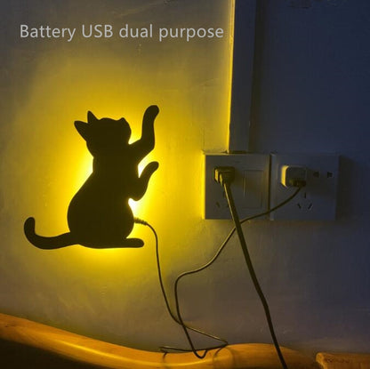 ELECTROPRIME LED Light Control Sound Control Night Light Silhouette Light Shadow Light Cat Wall Light Black battery(Back cat)