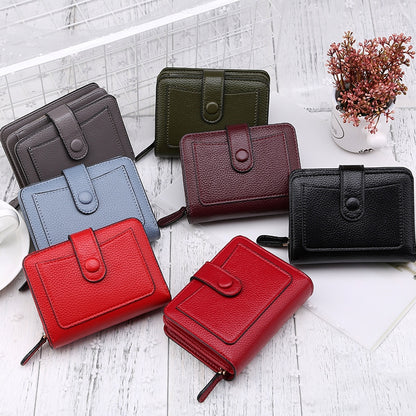 ELECTROPRIME Women Short Litchi Texture Multi-card Buckle Wallet(Red)