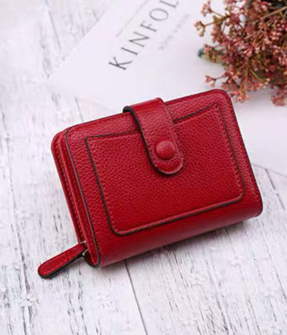 ELECTROPRIME Women Short Litchi Texture Multi-card Buckle Wallet(Wine Red)