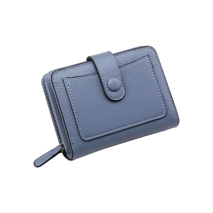 ELECTROPRIME Women Short Litchi Texture Multi-card Buckle Wallet(Blue)