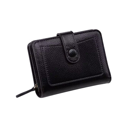 ELECTROPRIME Women Short Litchi Texture Multi-card Buckle Wallet(Black)