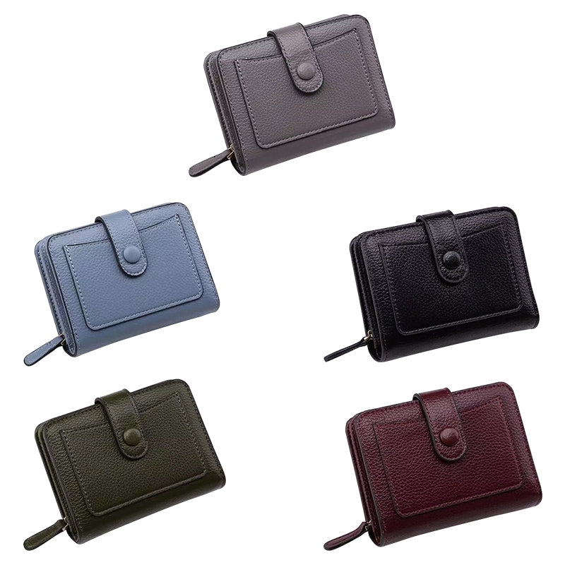 ELECTROPRIME Women Short Litchi Texture Multi-card Buckle Wallet(Black)