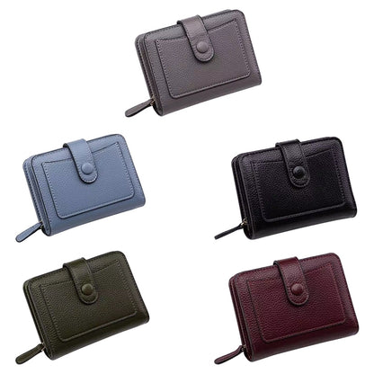 ELECTROPRIME Women Short Litchi Texture Multi-card Buckle Wallet(Black)