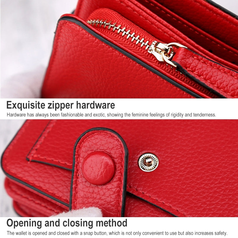 ELECTROPRIME Women Short Litchi Texture Multi-card Buckle Wallet(Black)
