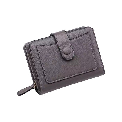 ELECTROPRIME Women Short Litchi Texture Multi-card Buckle Wallet(Light Gery)