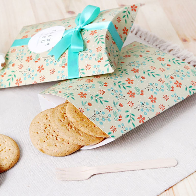 ELECTROPRIME 10 PCS Floral Candy Box Cookie Folding Box(Beige Floral)
