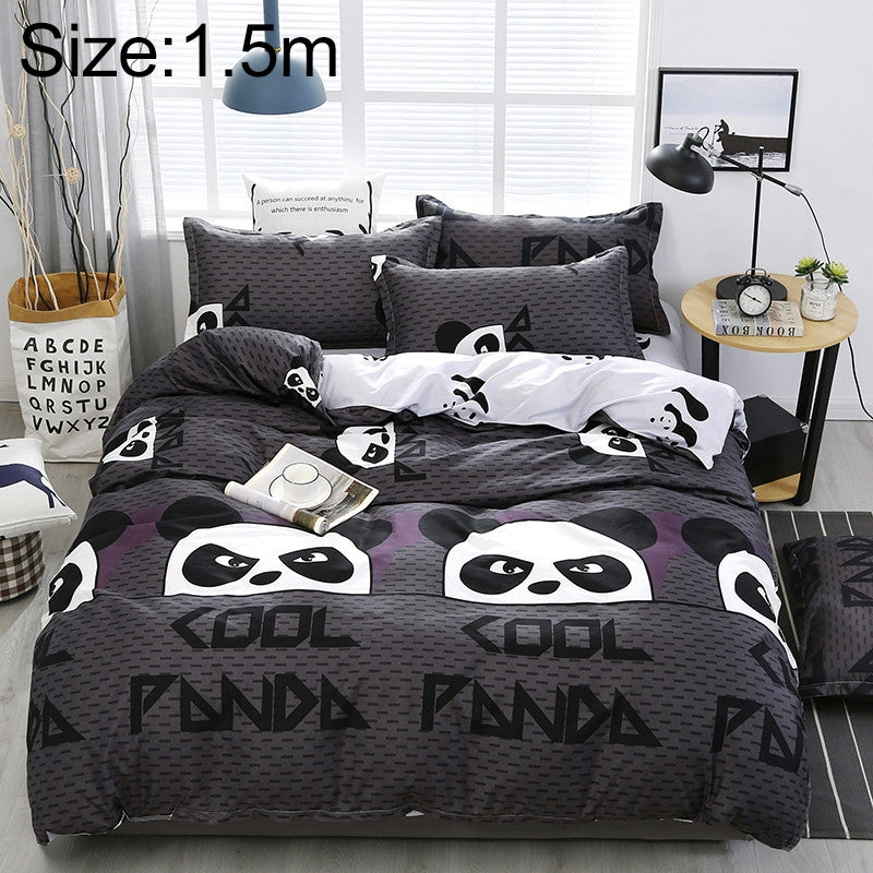 ELECTROPRIME 4 PCS/Set Bedding Set Happy Family Pattern Duvet Cover Flat Sheet Pillowcase Set, Size:1.5M(Panda Babe)