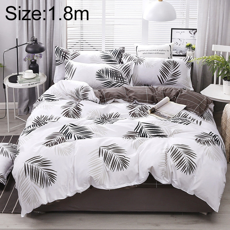 ELECTROPRIME 4 PCS/Set Bedding Set Happy Family Pattern Duvet Cover Flat Sheet Pillowcase Set, Size:1.8M(Maple Leaf)