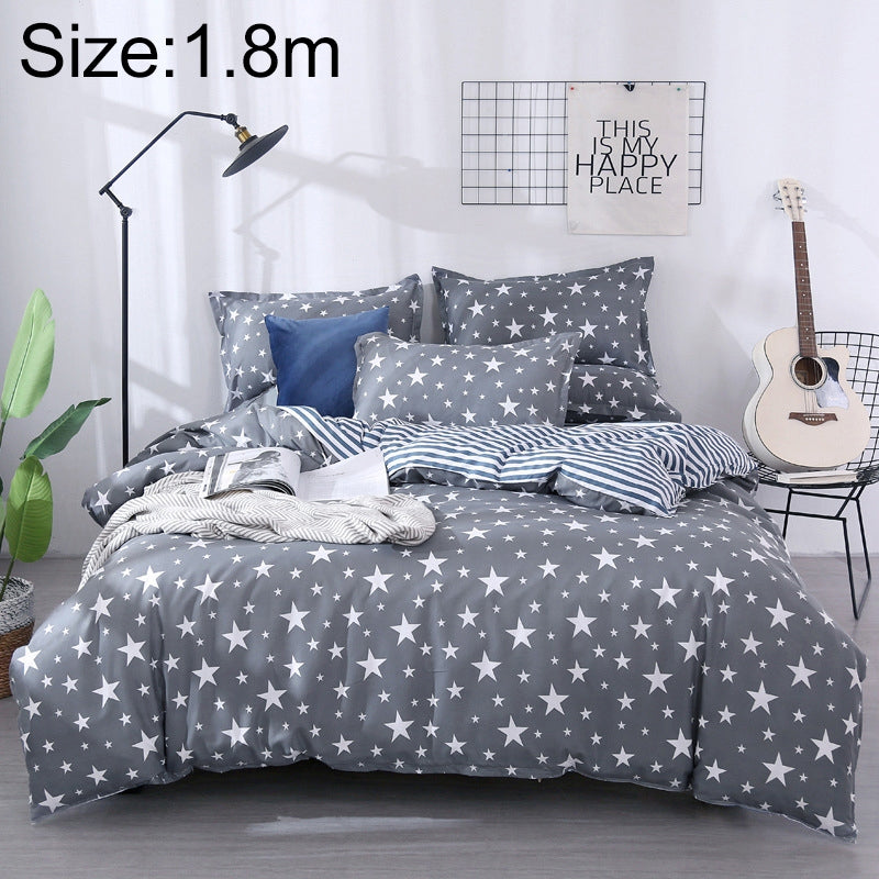 ELECTROPRIME 4 PCS/Set Bedding Set Happy Family Pattern Duvet Cover Flat Sheet Pillowcase Set, Size:1.8M(Starry)