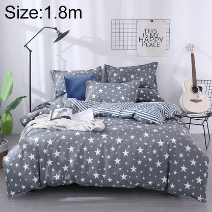 ELECTROPRIME 4 PCS/Set Bedding Set Happy Family Pattern Duvet Cover Flat Sheet Pillowcase Set, Size:1.8M(Starry)