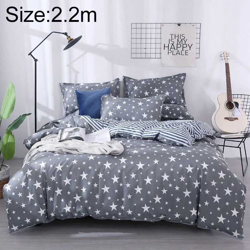 ELECTROPRIME 4 PCS/Set Bedding Set Happy Family Pattern Duvet Cover Flat Sheet Pillowcase Set, Size:2.2M(Starry)